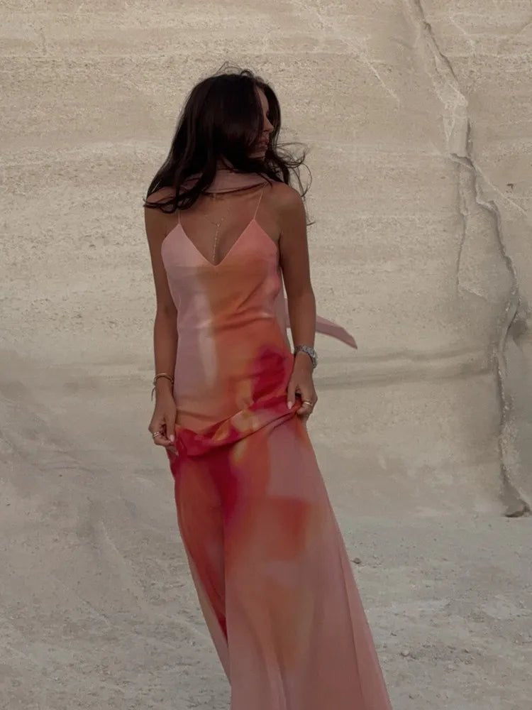 Vestido maxi acetinado com efeito ombré e costas descobertas Emma