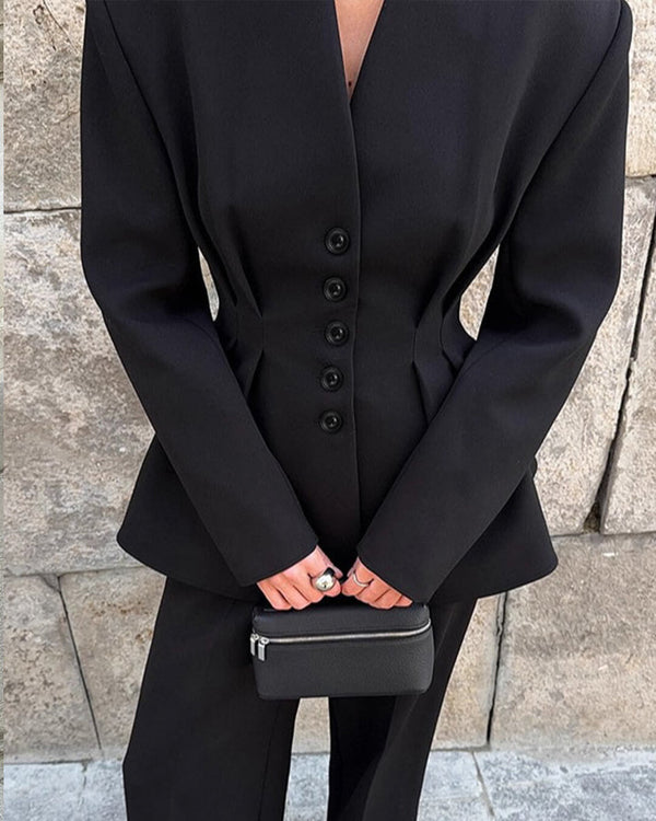 Blazer de decote em V com cintura franzida Empress