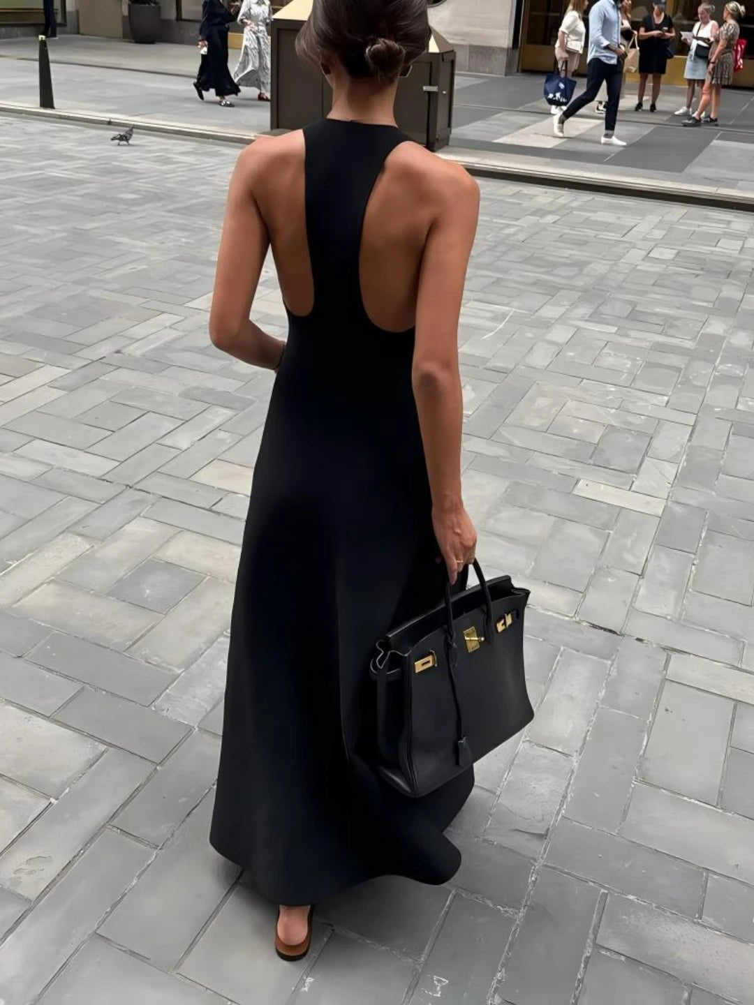 Vestido comprido cai-cai com decote em V profundo Erica