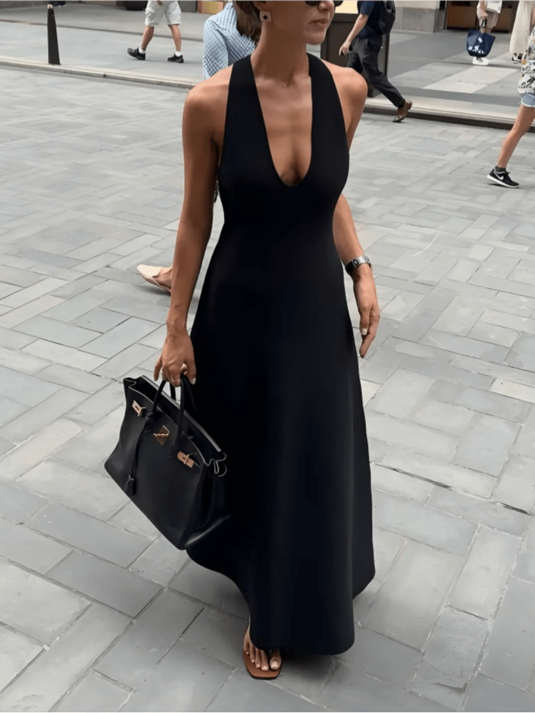 Vestido comprido cai-cai com decote em V profundo Erica