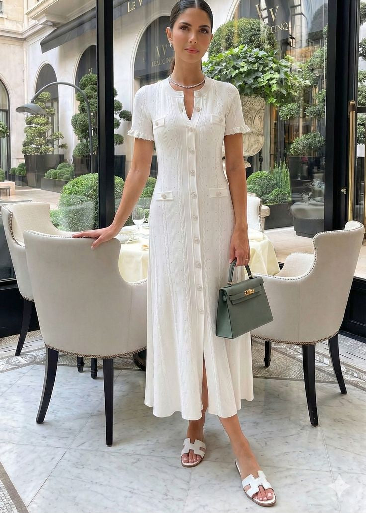 Vestido midi Erlinda de malha com botões à frente