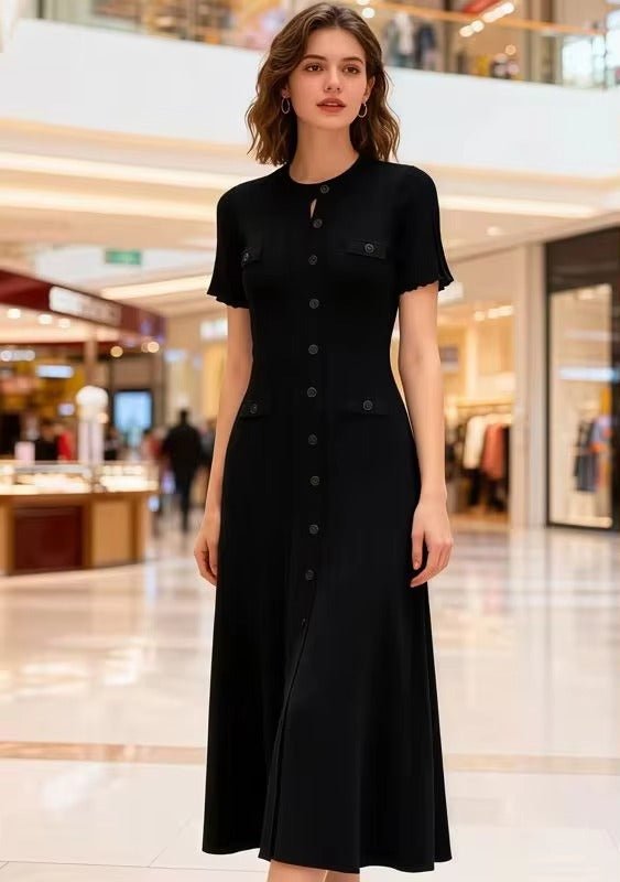 Vestido midi Erlinda de malha com botões à frente