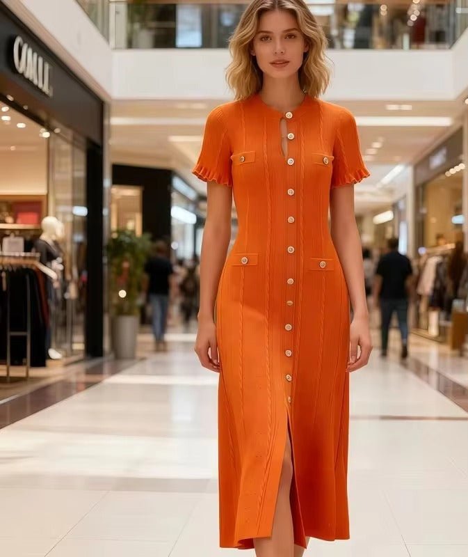 Vestido midi Erlinda de malha com botões à frente