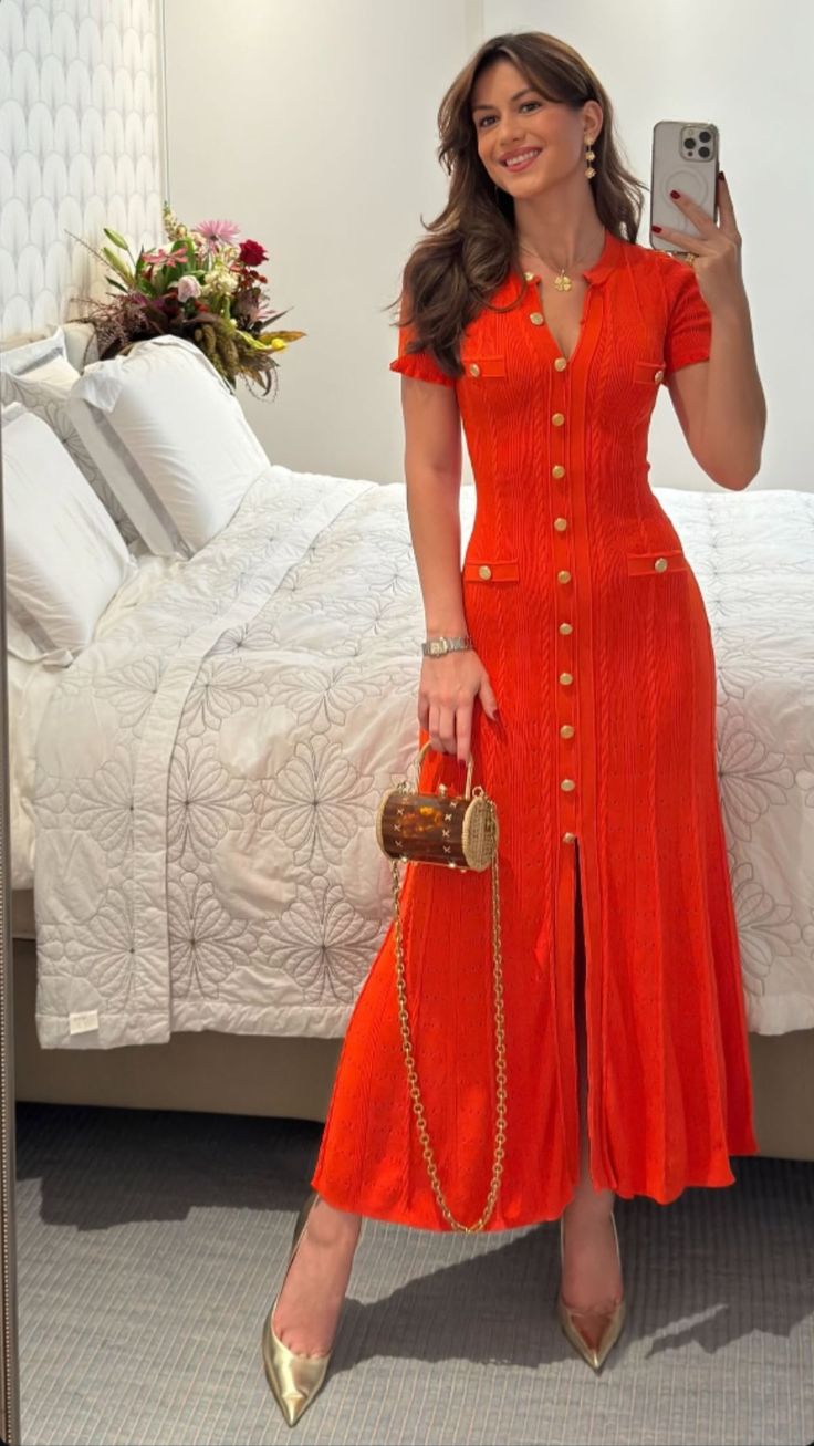 Vestido midi Erlinda de malha com botões à frente