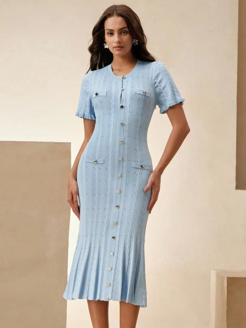 Vestido midi Erlinda de malha com botões à frente