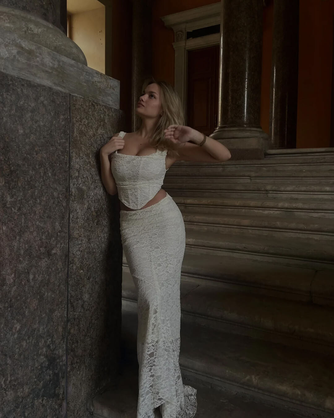 Conjunto de saia comprida de renda Esmeralda