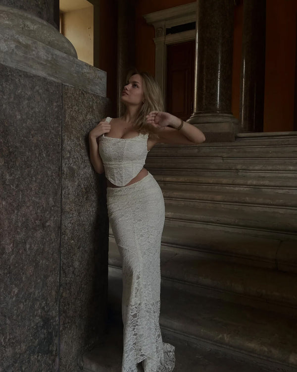 Conjunto de saia comprida de renda Esmeralda
