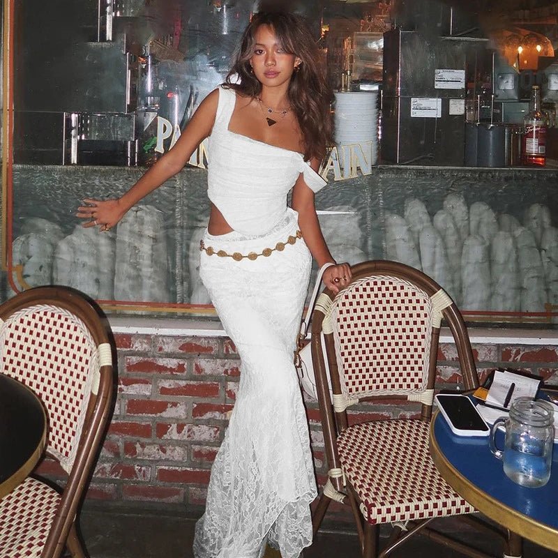 Conjunto de saia comprida de renda Esmeralda
