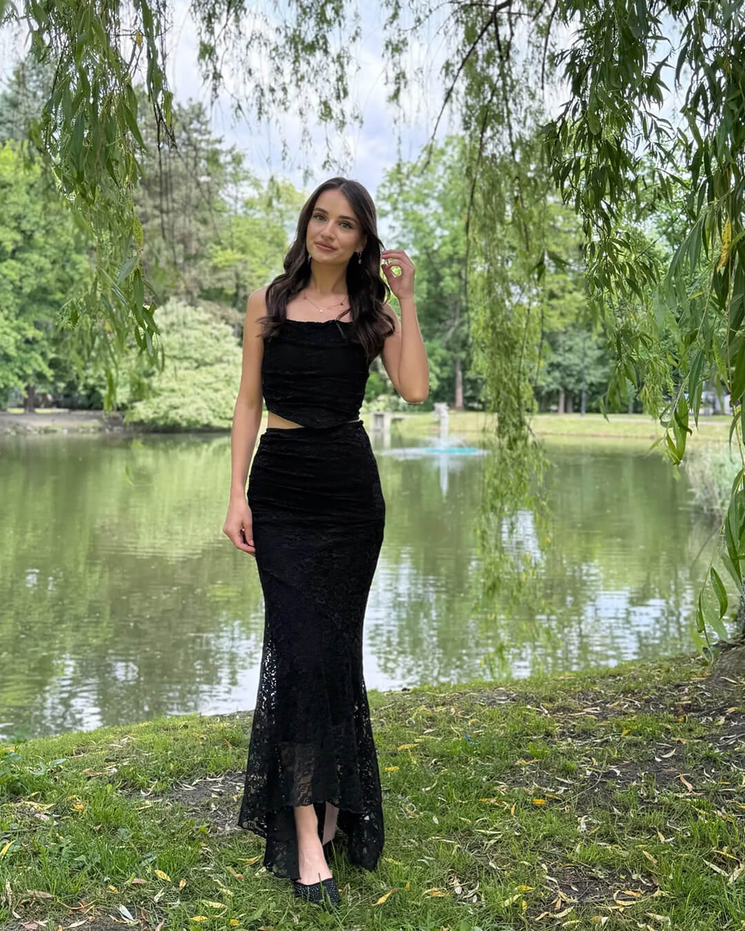 Conjunto de saia comprida de renda Esmeralda