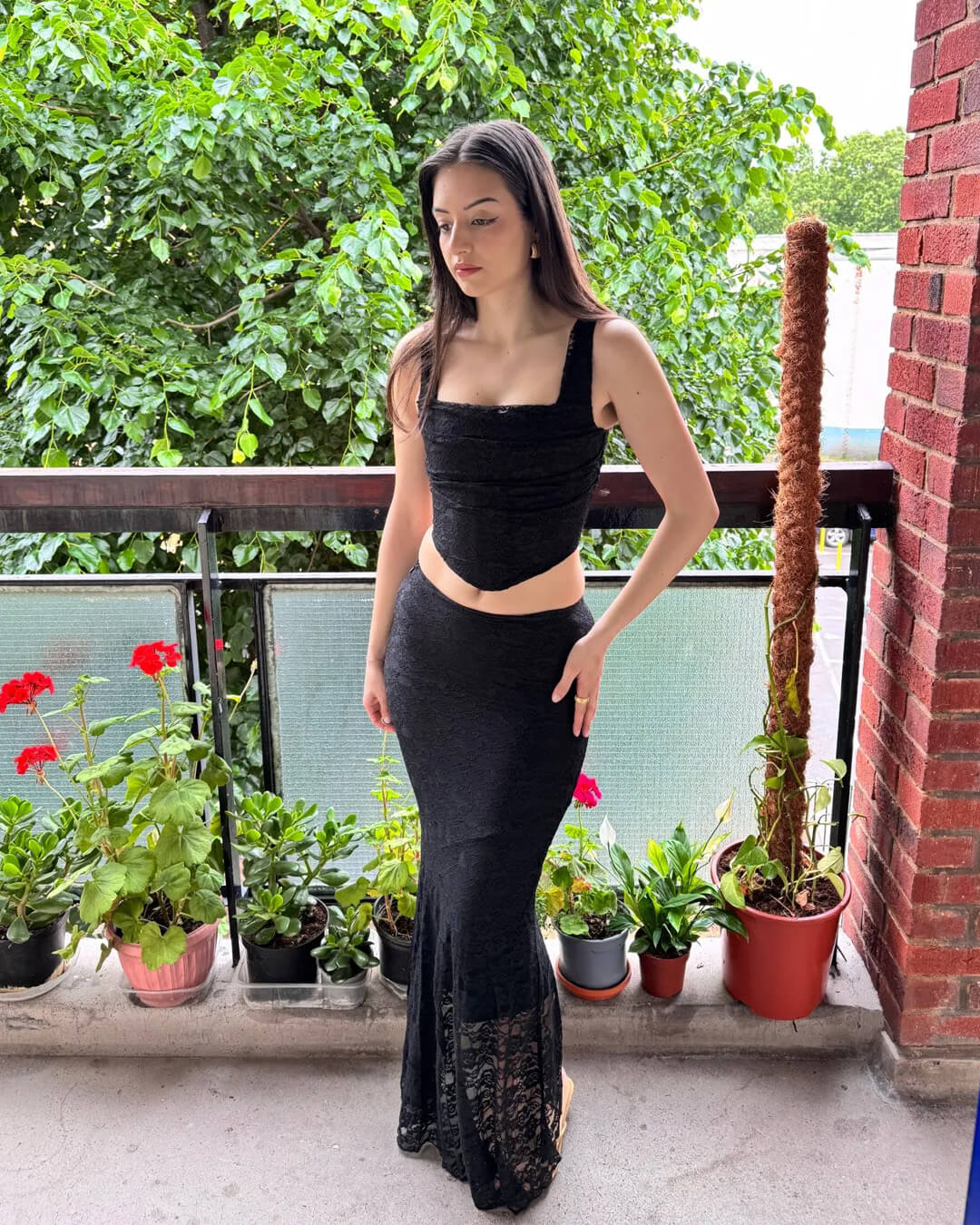 Conjunto de saia comprida de renda Esmeralda