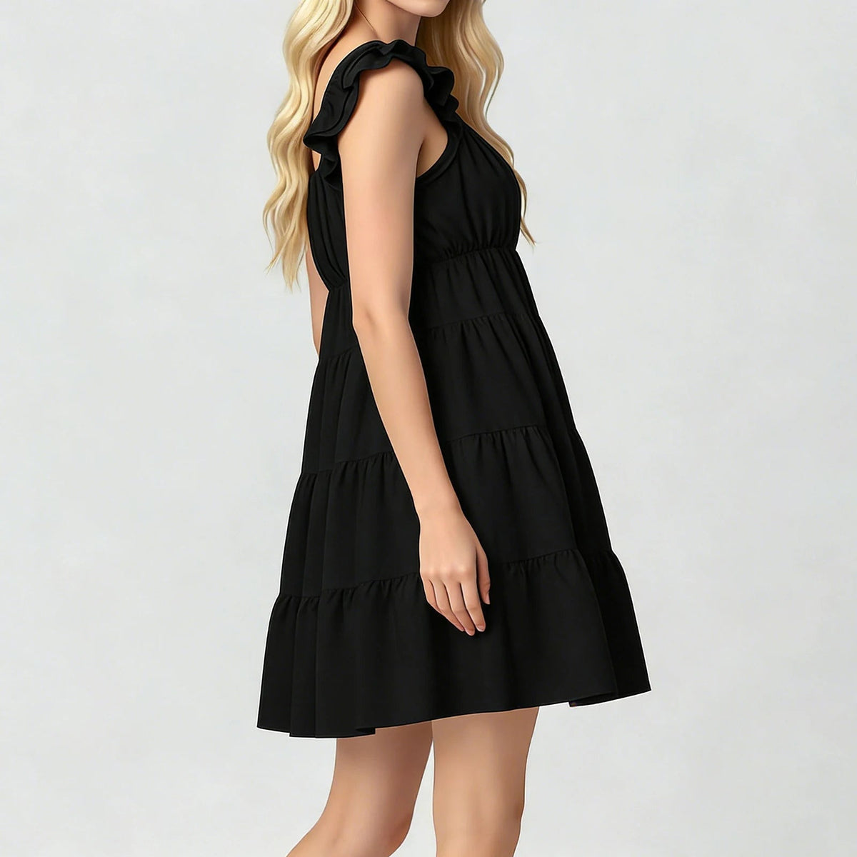 Vestido mini Eulalia com mangas esvoaçantes e folhos em camadas