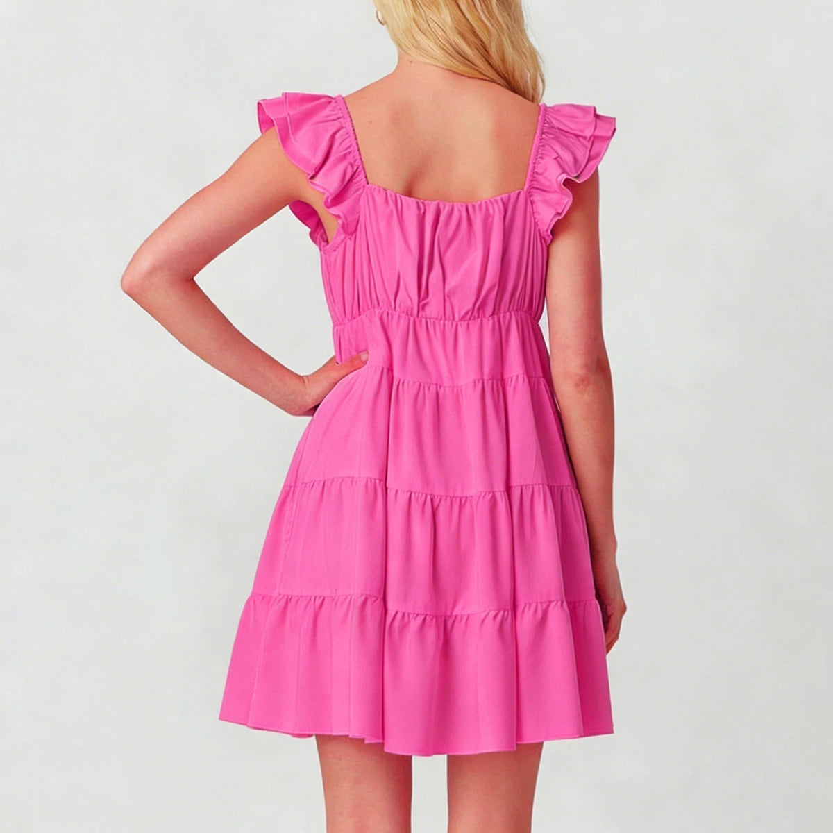 Vestido mini Eulalia com mangas esvoaçantes e folhos em camadas