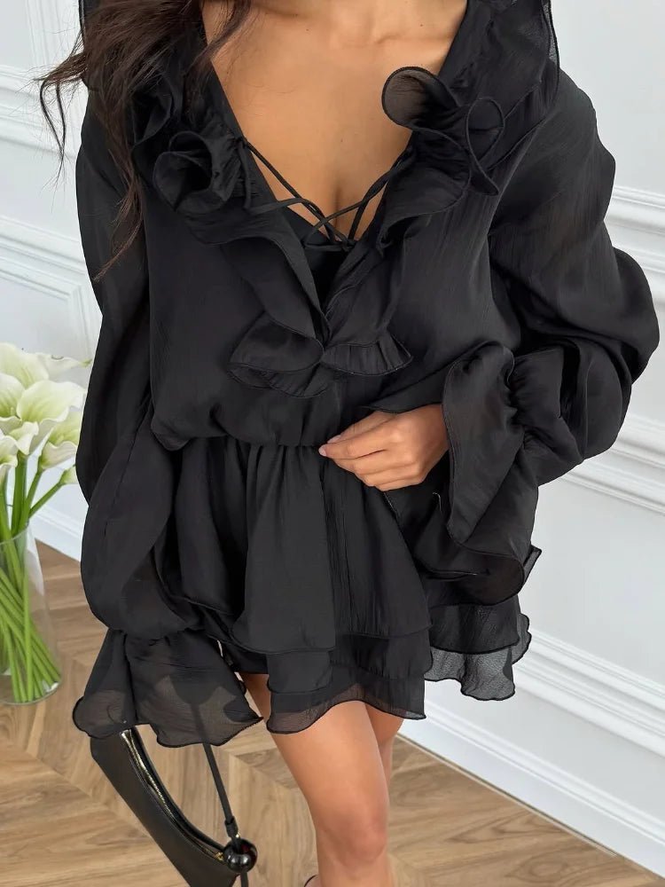 Vestido mini com folhos Fallon