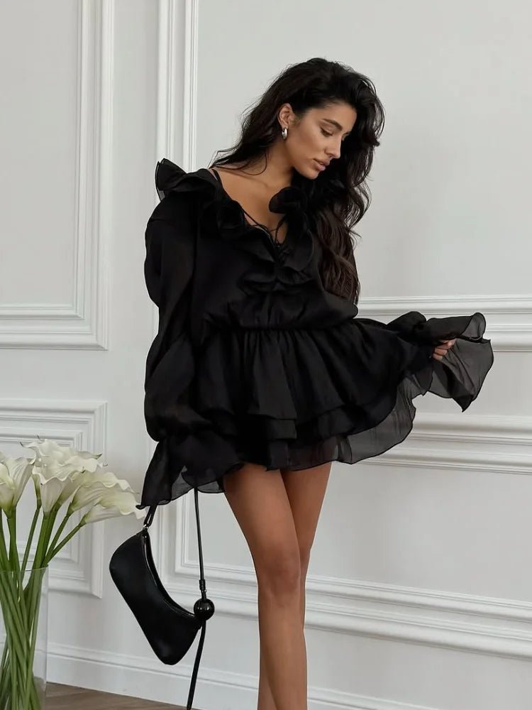 Vestido mini com folhos Fallon