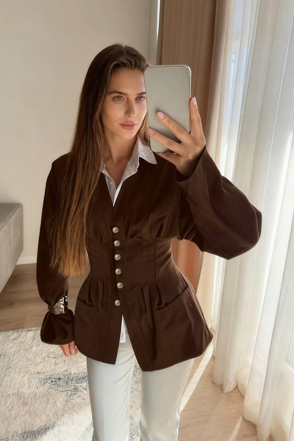 Fiona Pleated Slim Vintage Waist Blazer