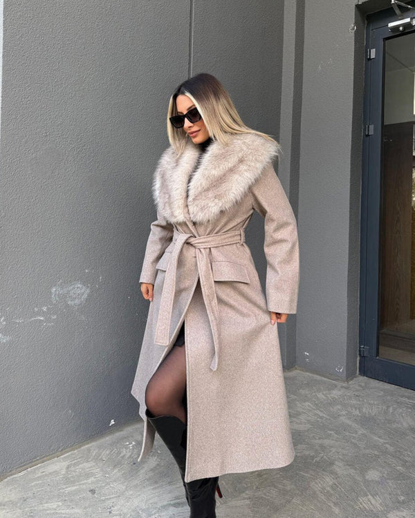 Flora Faux Fur Collar Maxi Coat