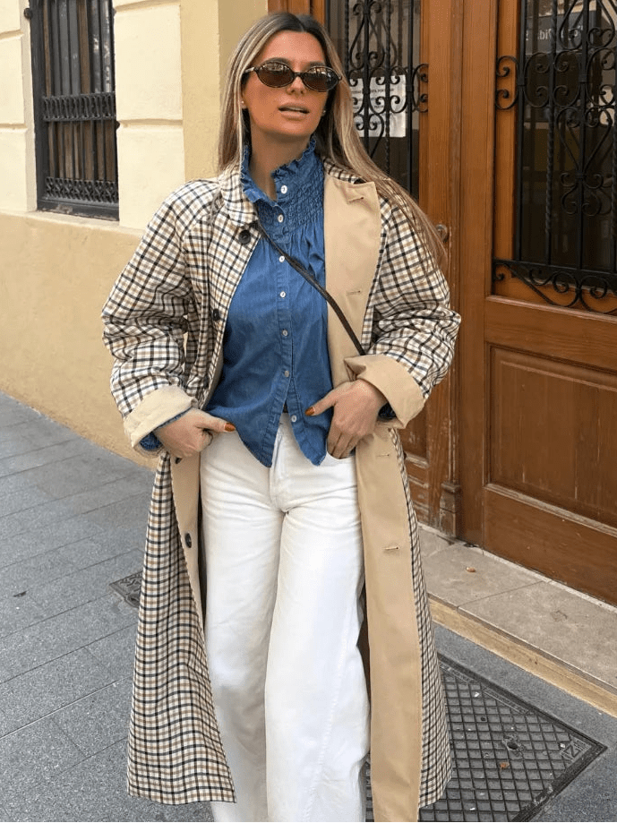 Casaco comprido Florence reversível com padrão axadrezado