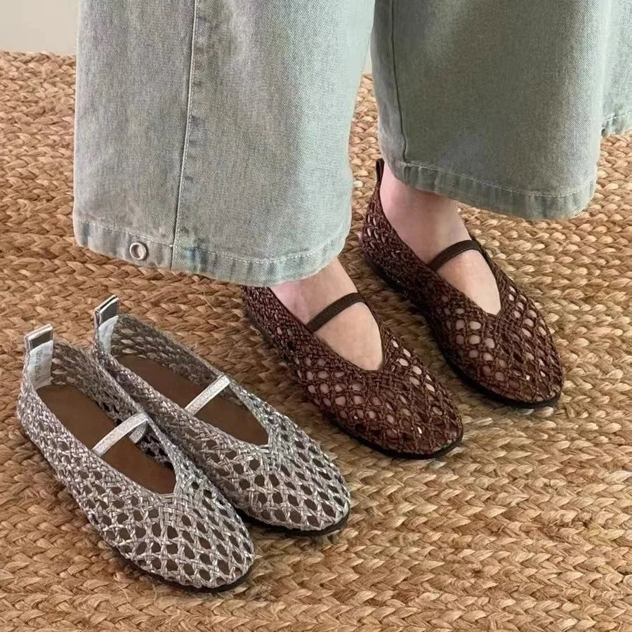 Sapatos rasos entrançados vazados Francesca