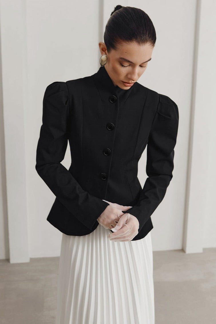 Blazer cintado de gola subida francês