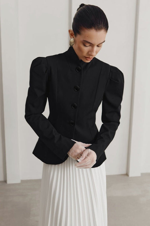 Blazer cintado de gola subida francês