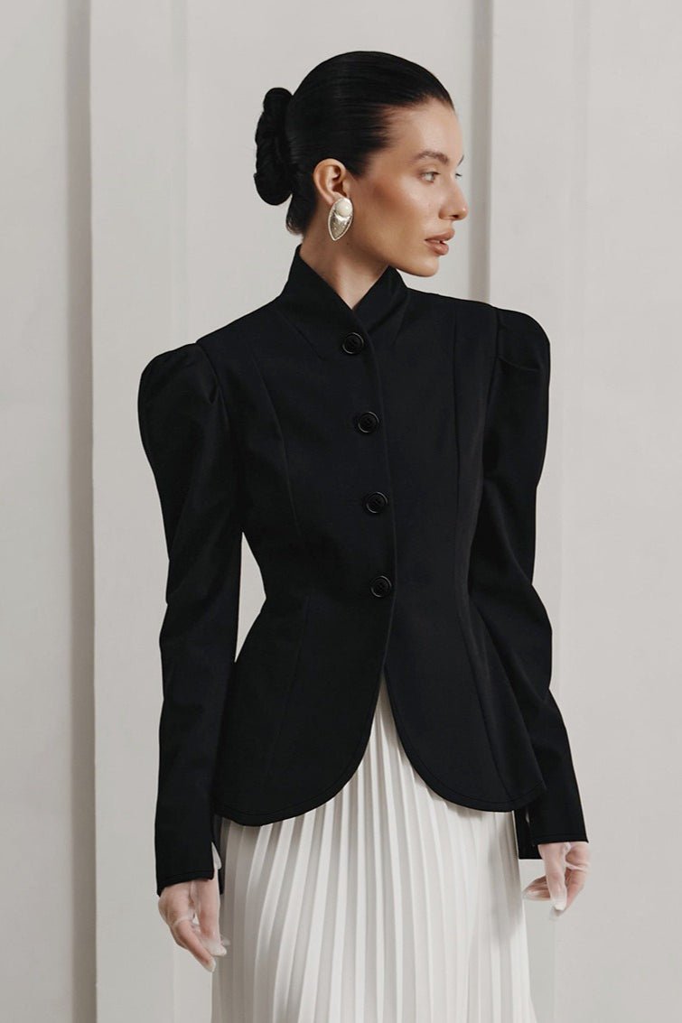 Blazer cintado de gola subida francês