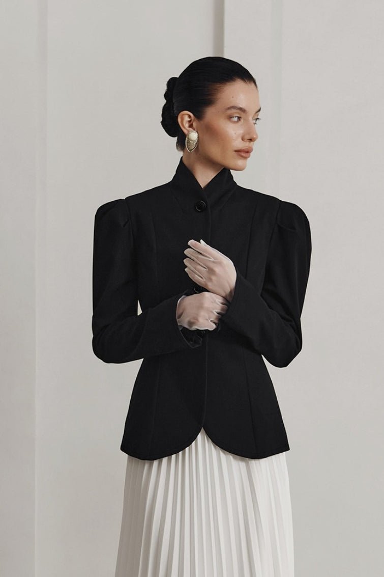 Blazer cintado de gola subida francês
