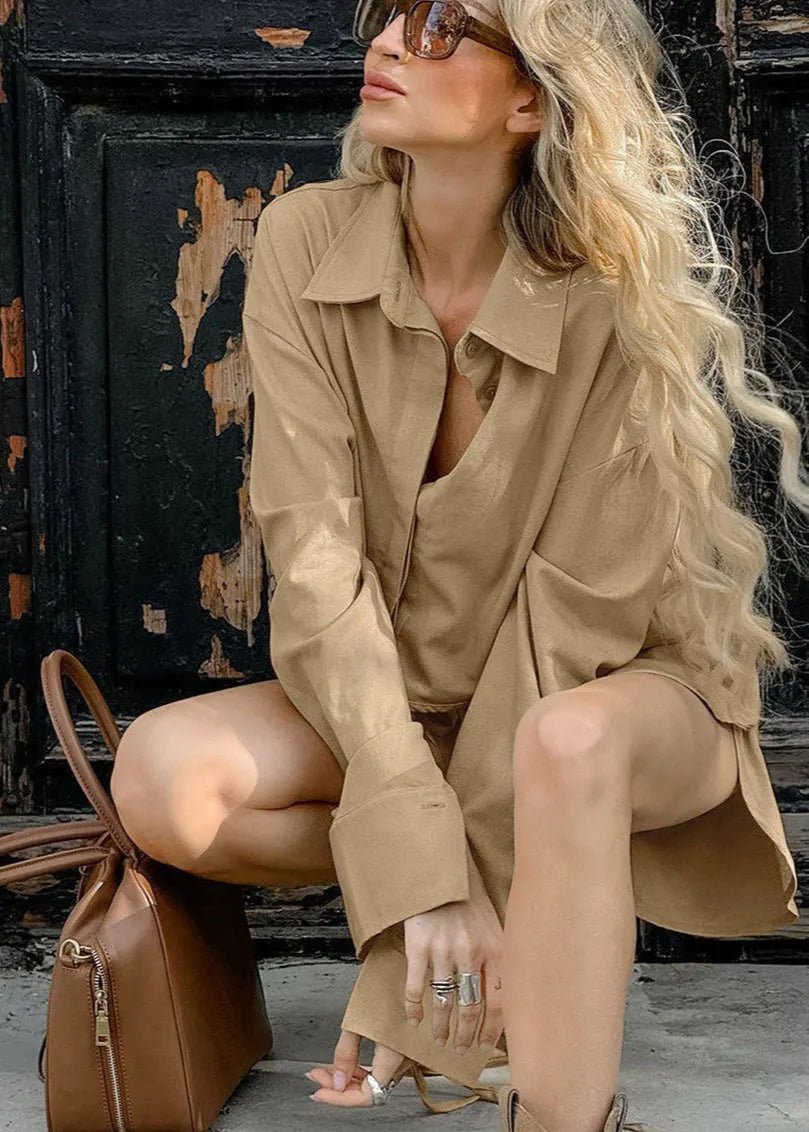 Conjunto Gabrielle de camisa curta e calções com cordão