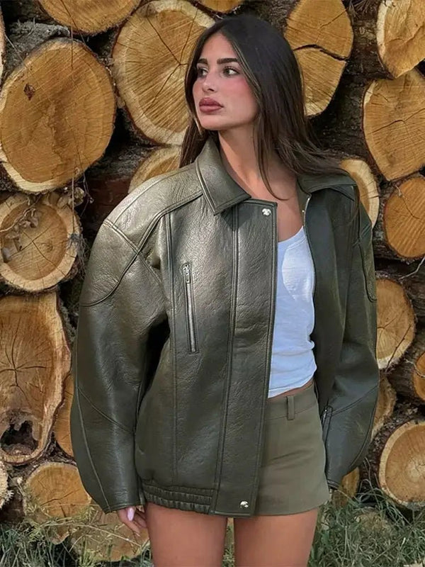 Gina Faux Leather Bomber Jacket