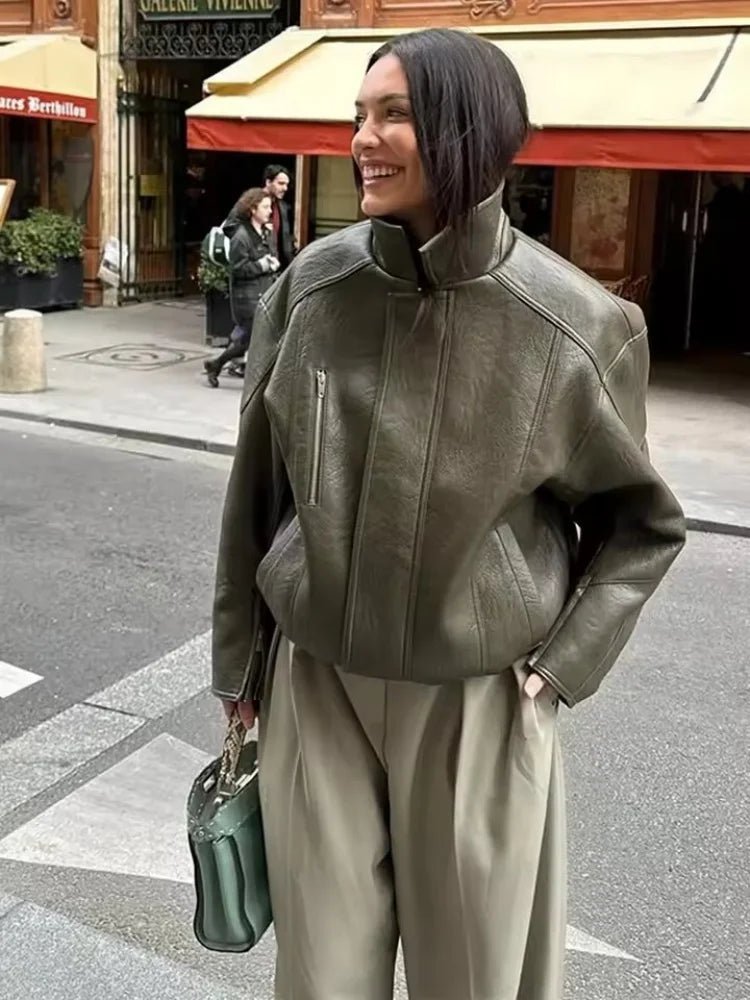 Blusão bomber de imitação de pele Gina