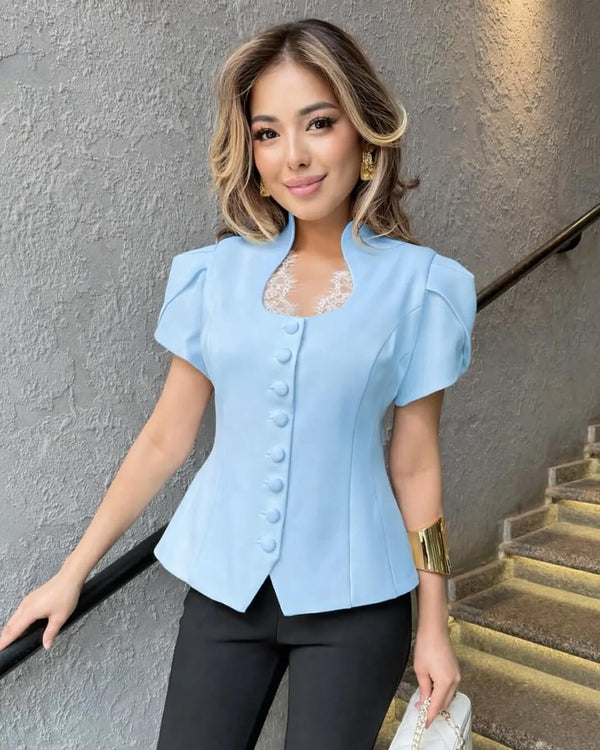 Gloria Button Front Stand Collar Top