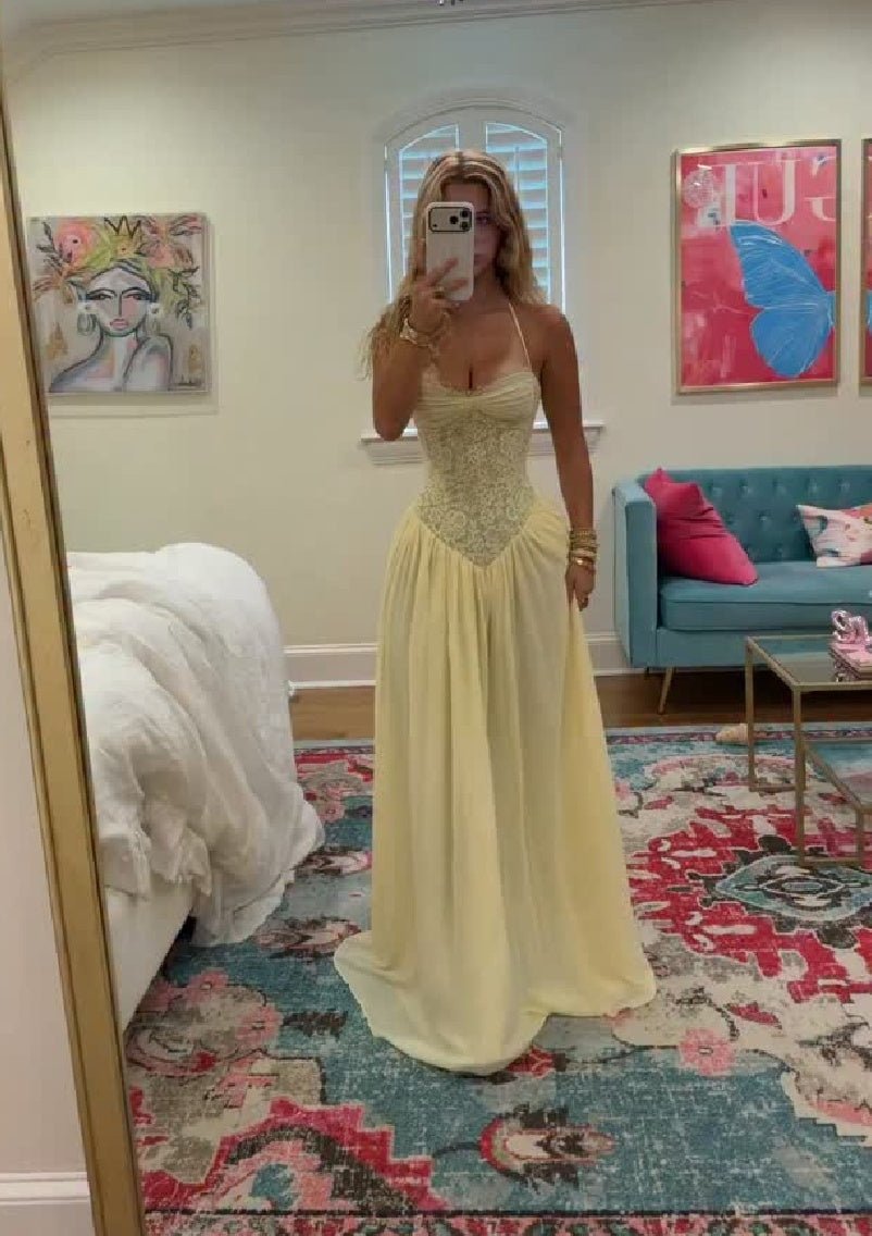 Vestido maxi de corpete com decote halter Gloria