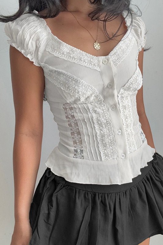 Hannah Button Front Puff Lace Blouse