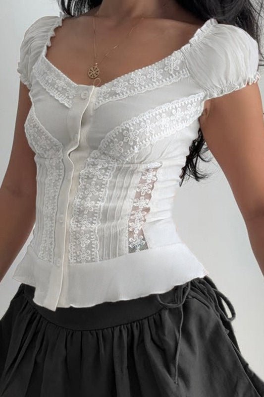 Hannah Button Front Puff Lace Blouse
