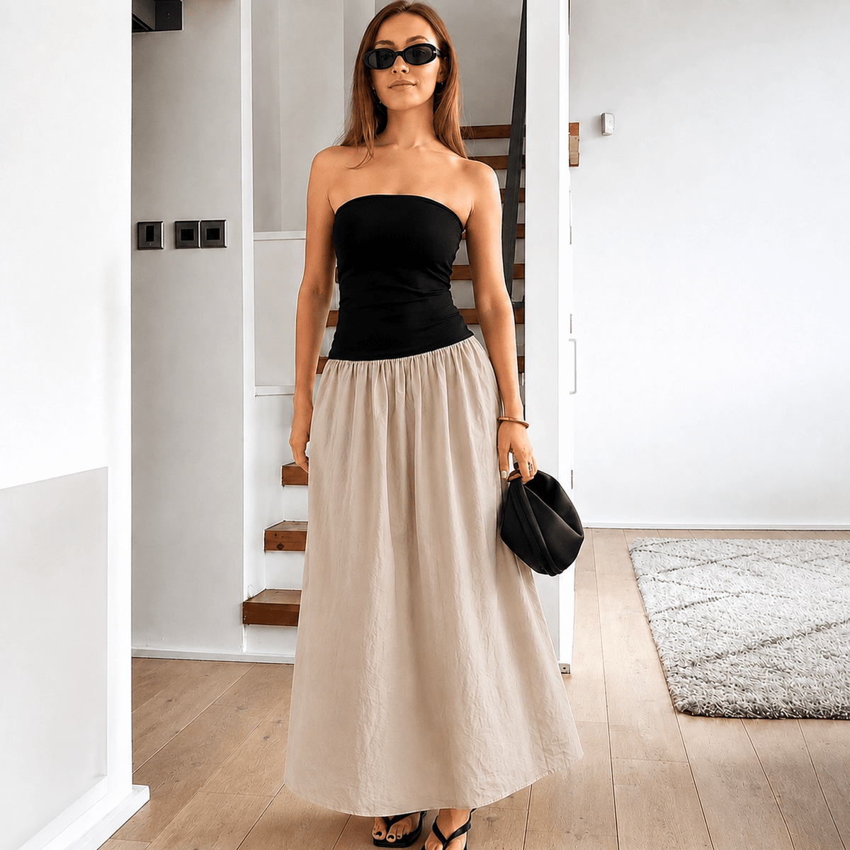 Vestido maxi com contraste Honor Hannah