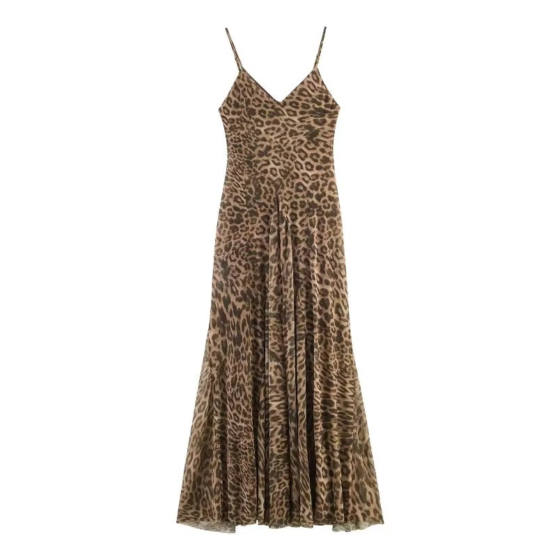 Vestido maxi Natalie de alças com padrão de leopardo