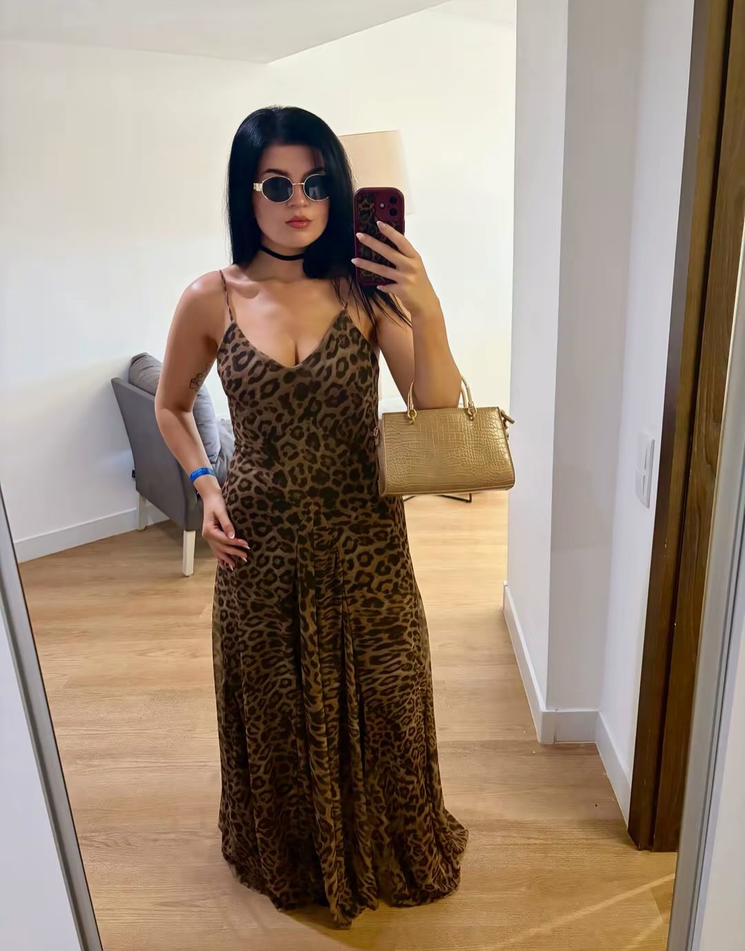 Vestido maxi Natalie de alças com padrão de leopardo