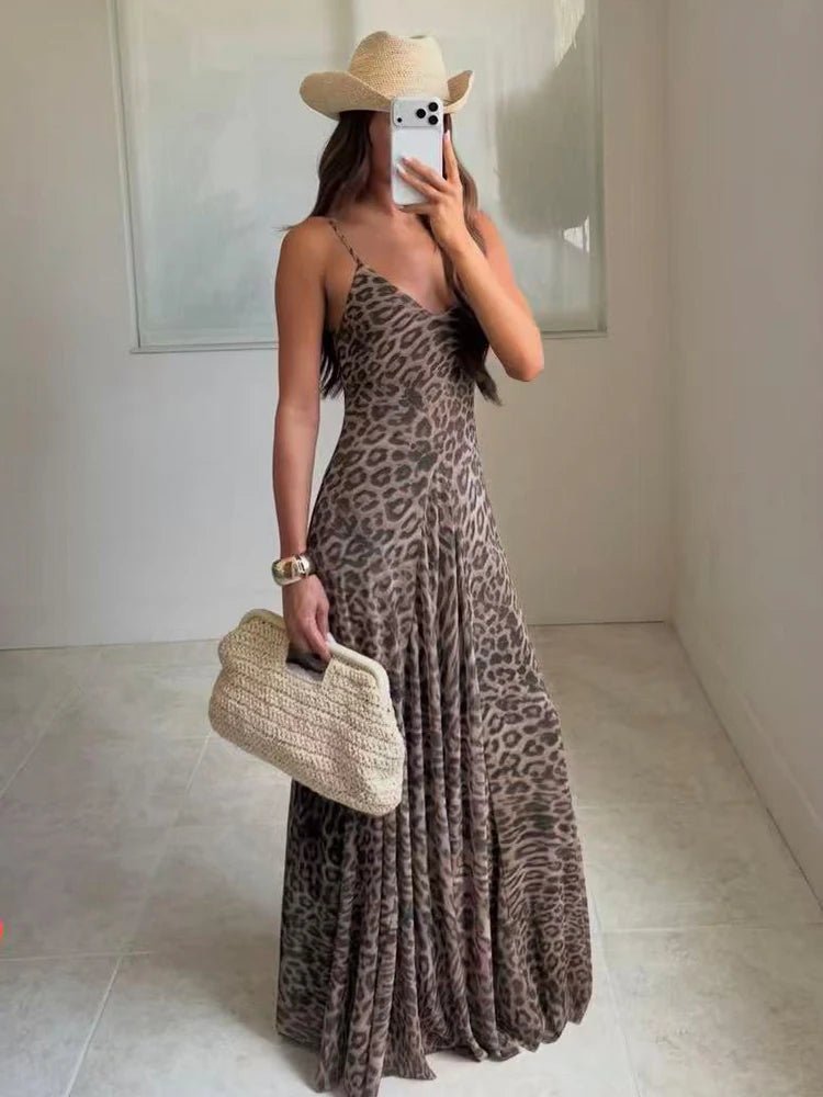 Vestido maxi Natalie de alças com padrão de leopardo