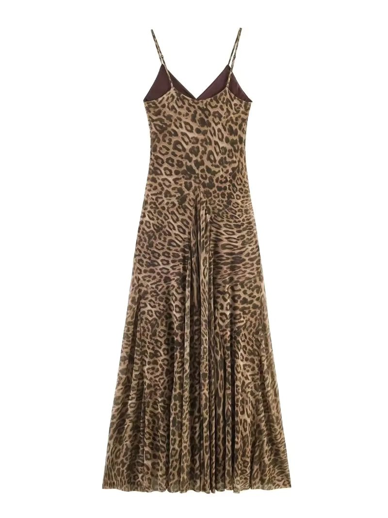 Vestido maxi Natalie de alças com padrão de leopardo