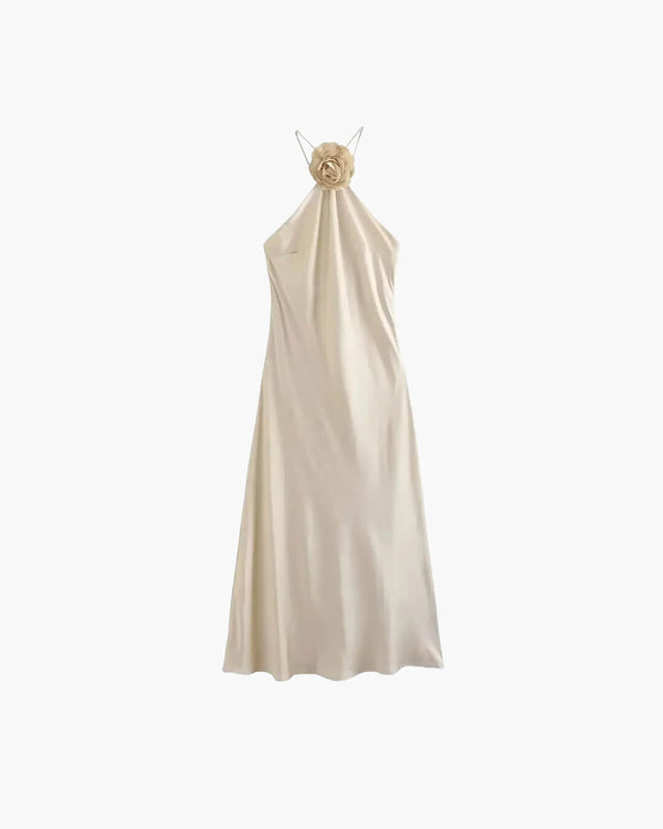 Vestido maxi de cetim com decote halter Harper