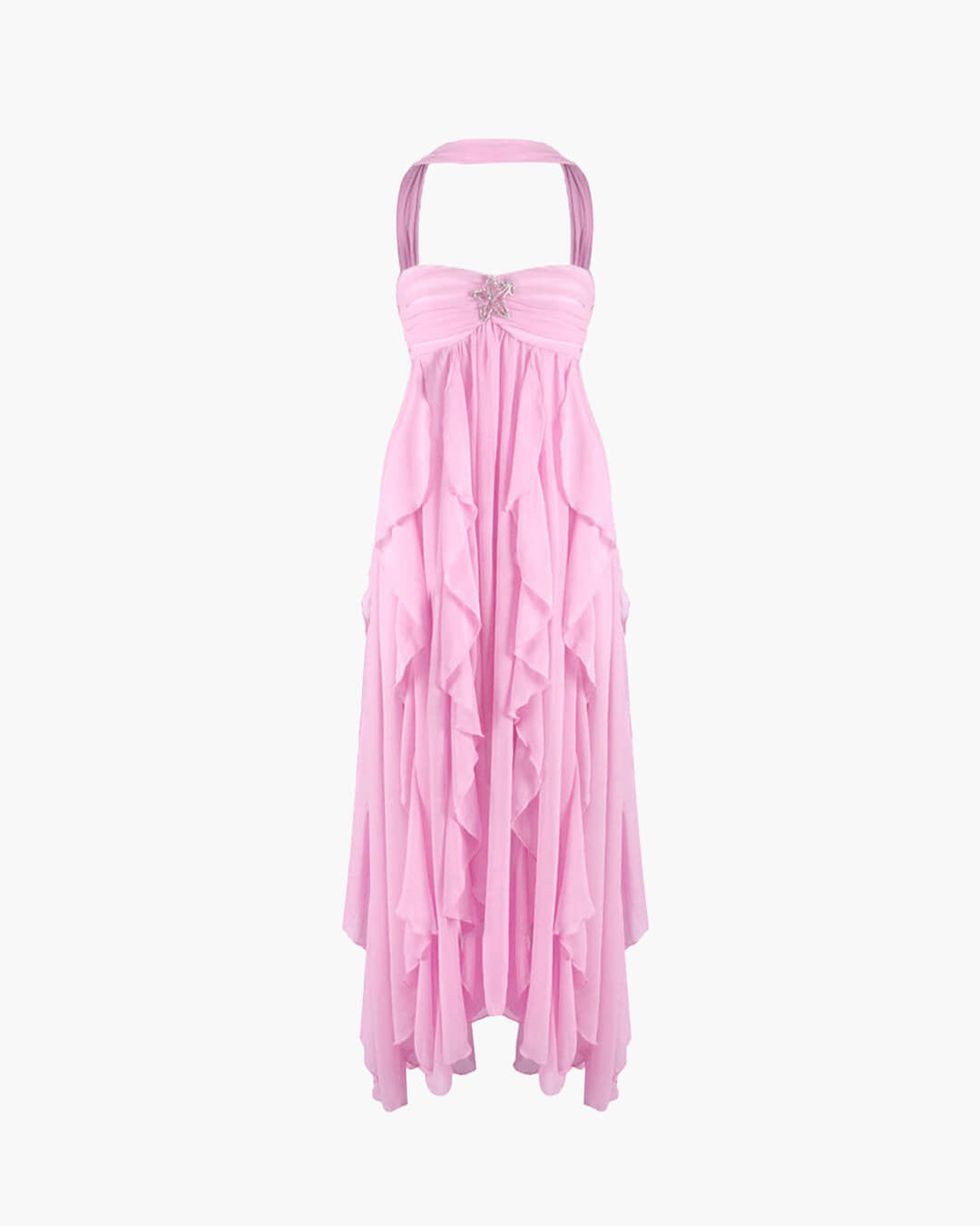 Vestido maxi com folhos sem alças Harper