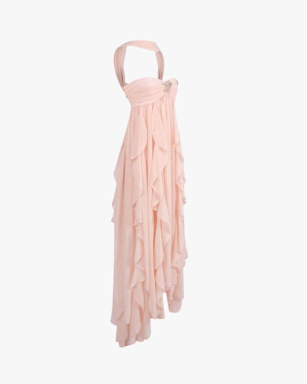 Vestido maxi com folhos sem alças Harper