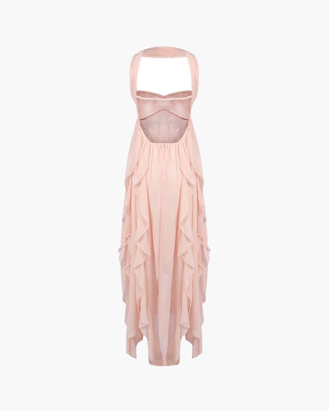 Vestido maxi com folhos sem alças Harper