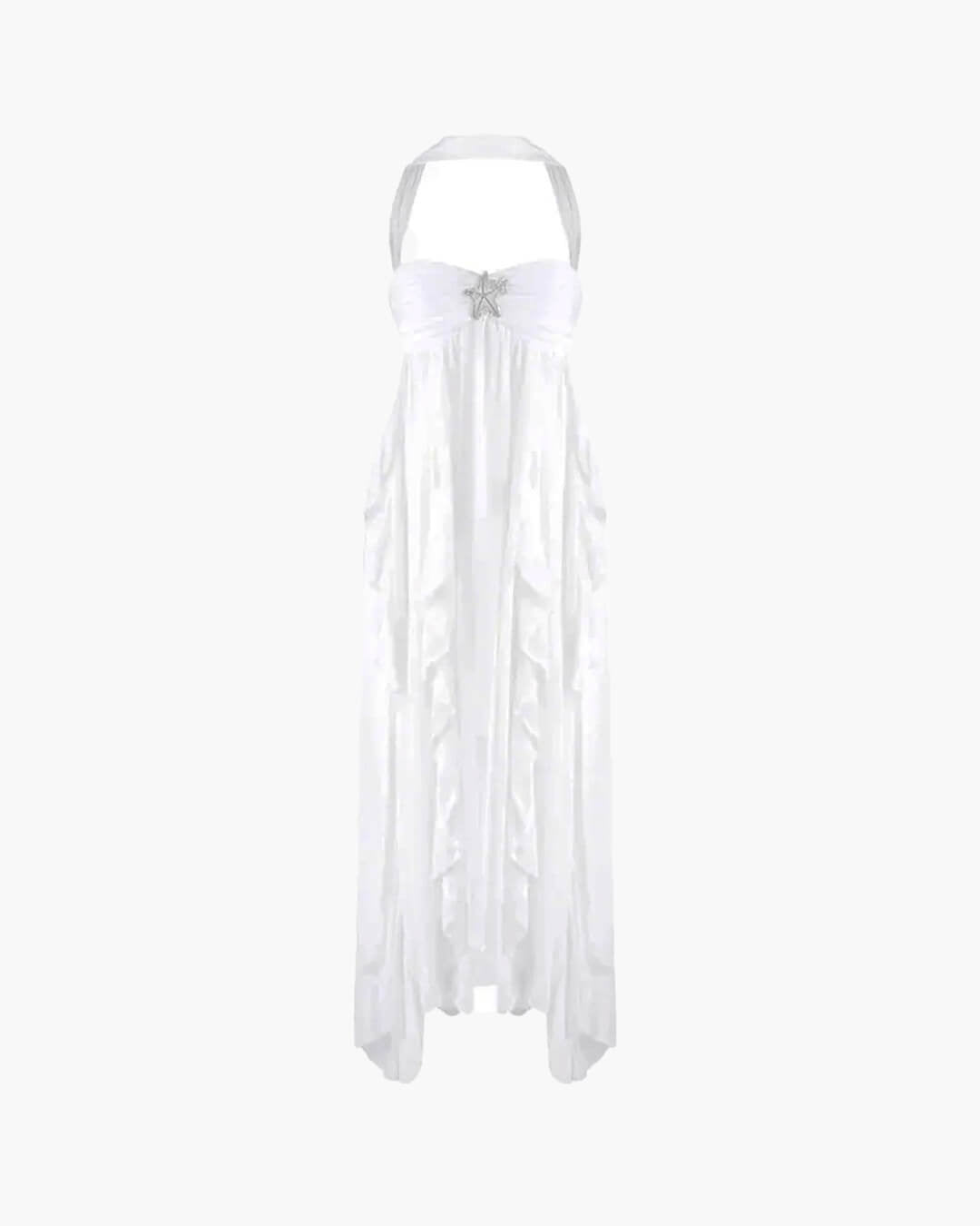 Vestido maxi com folhos sem alças Harper