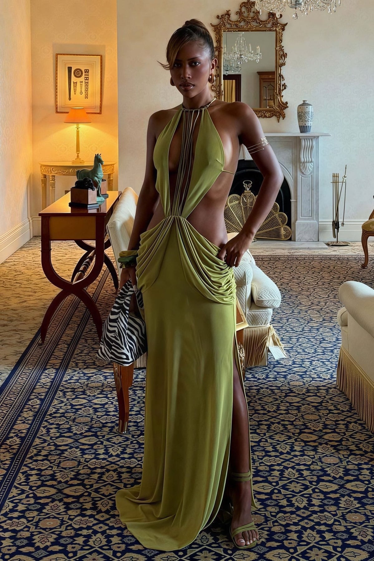 Vestido maxi Hillary com missangas e decote halter