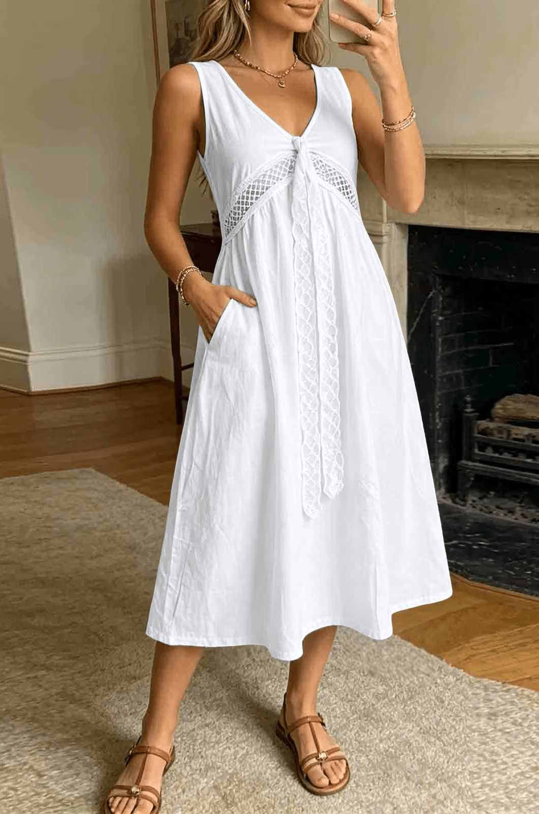 Vestido de corte evasé com acabamento de renda Ilaria