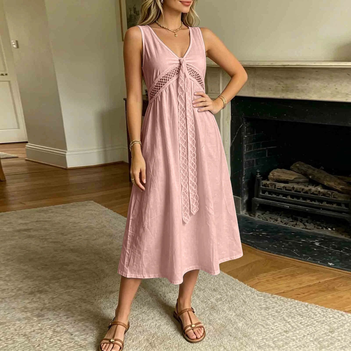Vestido de corte evasé com acabamento de renda Ilaria