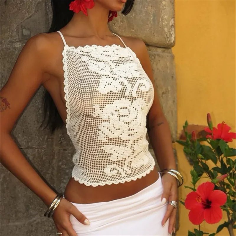 Top de alças em croché boémio Indigo