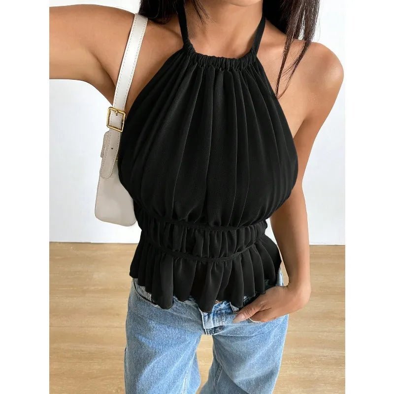 Top Ines com decote halter e franzido