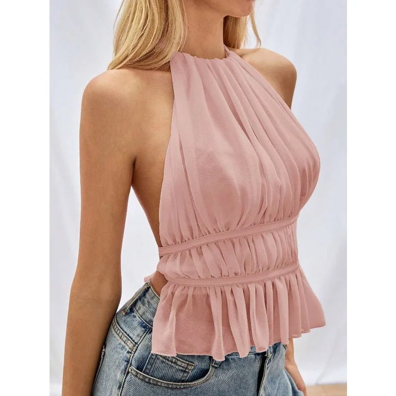 Top Ines com decote halter e franzido