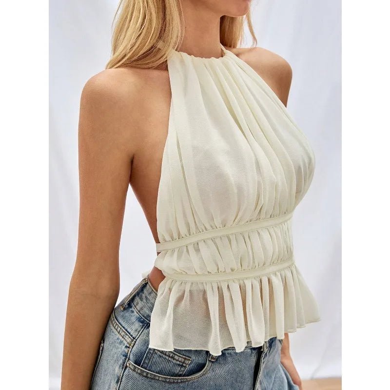 Top Ines com decote halter e franzido